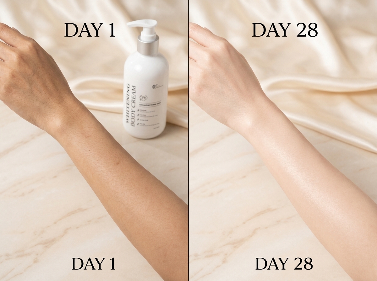 So sánh làn da trước và sau 4 tuần dưỡng trắng kem body Viet Cosmetic
